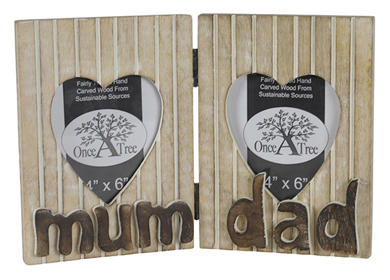Mango Wood "Mum & Dad" Bi-Fold Photo Frame - Click Image to Close